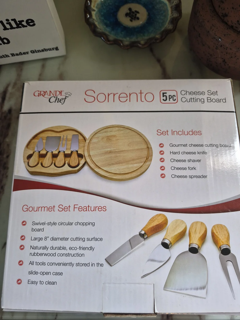 Sorrento 5-Piece Cheese Set with Light Wood Handles